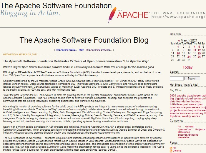 Apache軟件基金會(huì)迎來22周年