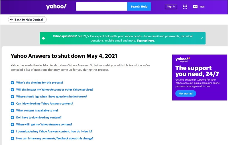 Yahoo旗下問答平臺雅虎問答將于5月4日永久關閉 是運行最早的問答平臺之一