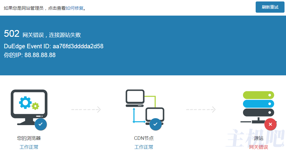 為什么使用百度云加速后網(wǎng)站頁(yè)面出現(xiàn)502源站錯(cuò)誤